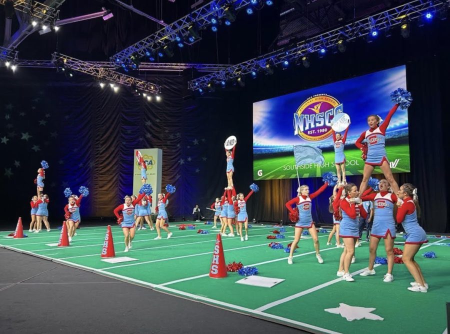 Maverick Cheerleading competition team competes at Nationals during first round.