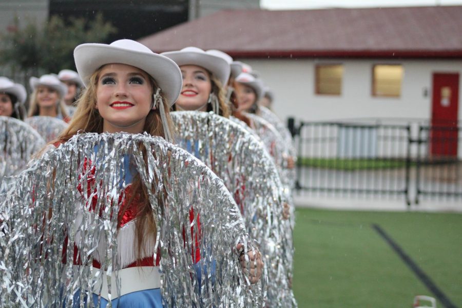 Anna Claire Roberts in position to perform on the first football game.