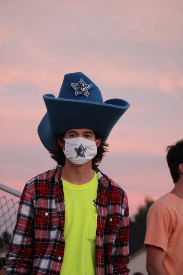 Mascot Braxton Waller in the student section during the football game vs. Greenwood.