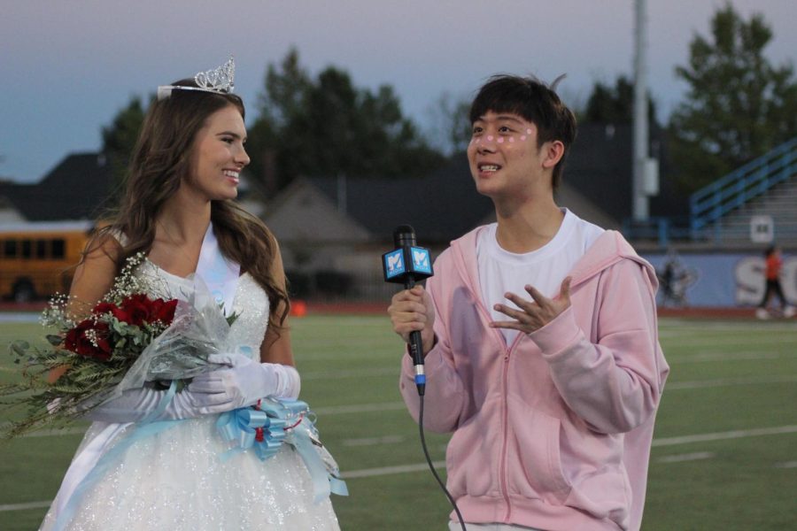 Homecoming Queen Alexa Crowder is interviewed by Mav Media Reporter Jayden Tran after the ceremony.