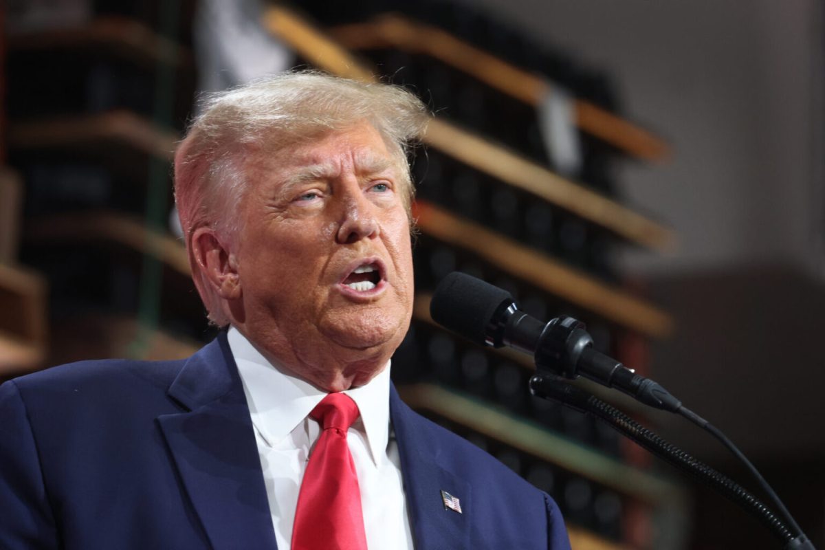 CLINTON TOWNSHIP, MICHIGAN - SEPTEMBER 27: Former U.S. President Donald Trump speaks speaks at a campaign rally at Drake Enterprises, an automotive parts manufacturer, on September 27, 2023 in Clinton Township, Michigan. President Joe Biden met with striking UAW workers the day before at a General Motors parts facility.  (Photo by Scott Olson/Getty Images)